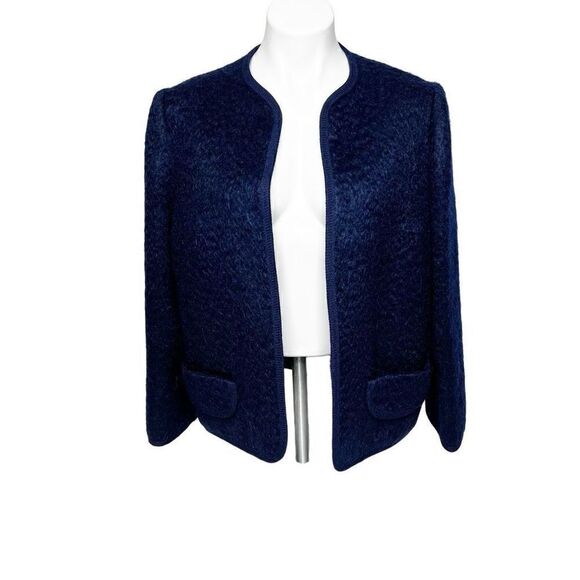 Vintage The Scotch House Rannoch Designs navy blue open front wool and mohair bl